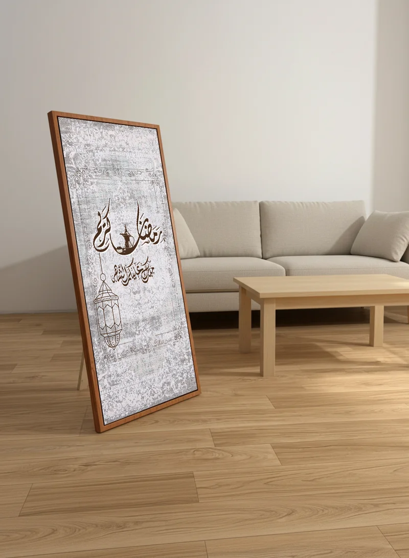 LOWHA Canvas Wall Art on Wooden Frame with Wood Tone Floating Frame and Back Stand Featuring Ramadan Kareem Design